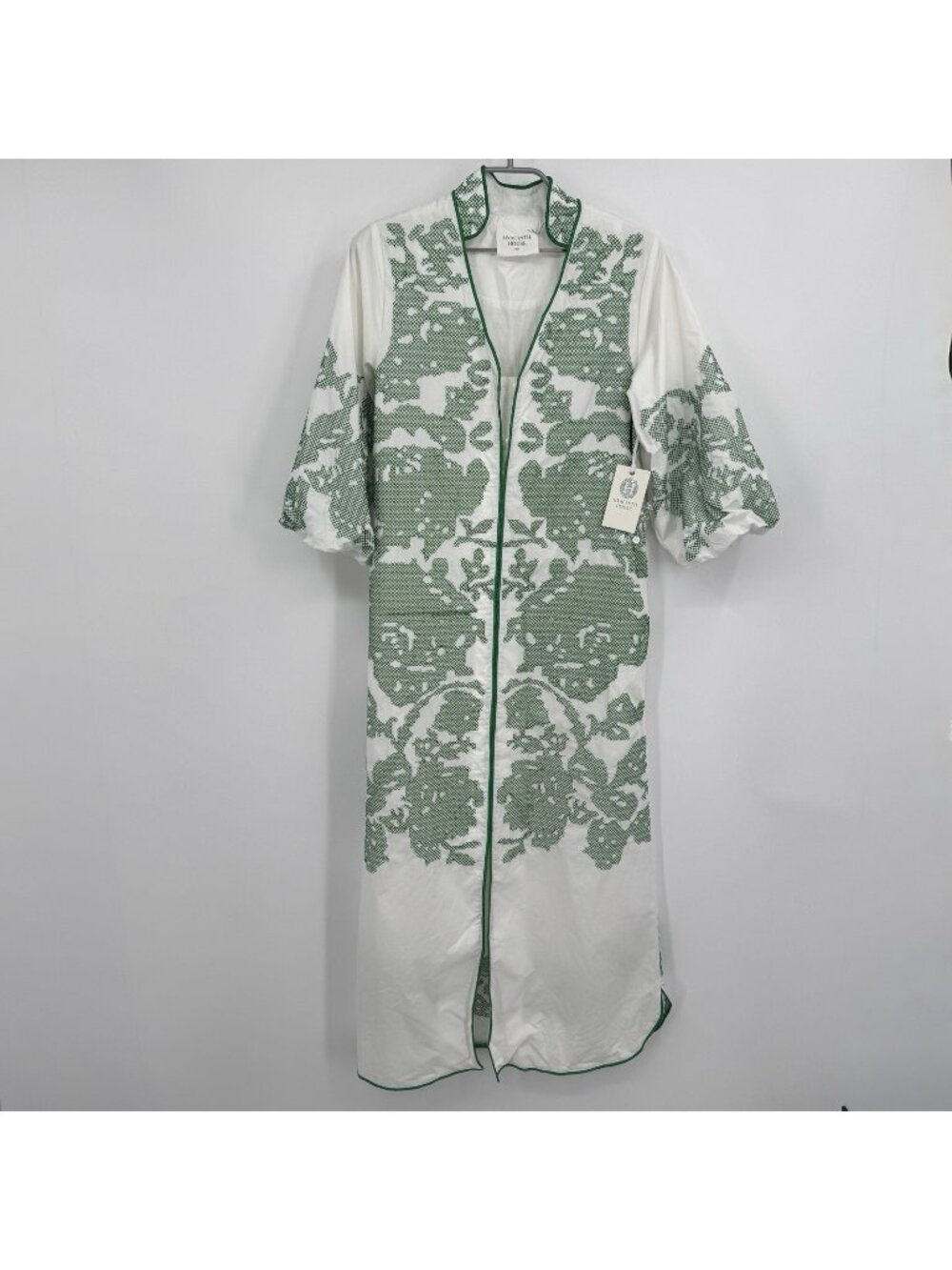 Hyacinth House by Tuckernuck White and Green Arem Embroidered Midi Dress sz XXS